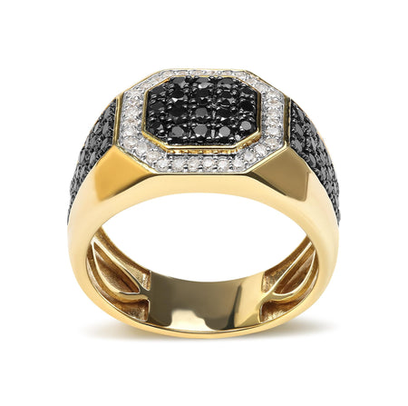 Men's 10K Yellow Gold 1 1/4 Cttw White and Treated Black Diamond Octagonal Halo Band Ring (I-J Color, I2-I3 Clarity)