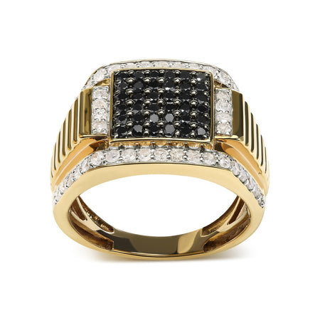 Men's 14K Yellow Gold Plated .925 Sterling Silver 1 1/2 Cttw White and Black Treated Diamond Cluster Ring (Black / I-J Color, I2-I3 Clarity)