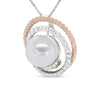 14K Rose and White Gold 3/8 Cttw Pave Diamond and 9mm Round Pearl Spiral Openwork 18" Pendant Necklace- (H-I Color, VS1-VS2 Clarity)-1