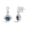 10K White Gold Blue  Sapphire and Diamond Halo Cushion Shaped Drop Earrings (I-J Color, I1-I2 Clarity)-1