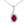 10K White Gold Red Ruby and Diamond Accent Teardrop Pendant Necklace - 18" Inches-1