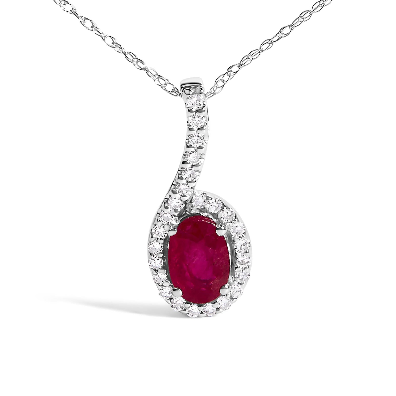 10K White Gold Red Ruby and Diamond Accent Teardrop Pendant Necklace - 18" Inches-1