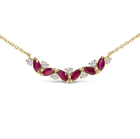 14K Yellow Gold Red Ruby and Diamond Trio Bar Line Necklace (I-J Color, SI2-I1 Clarity) - 18 inch-1