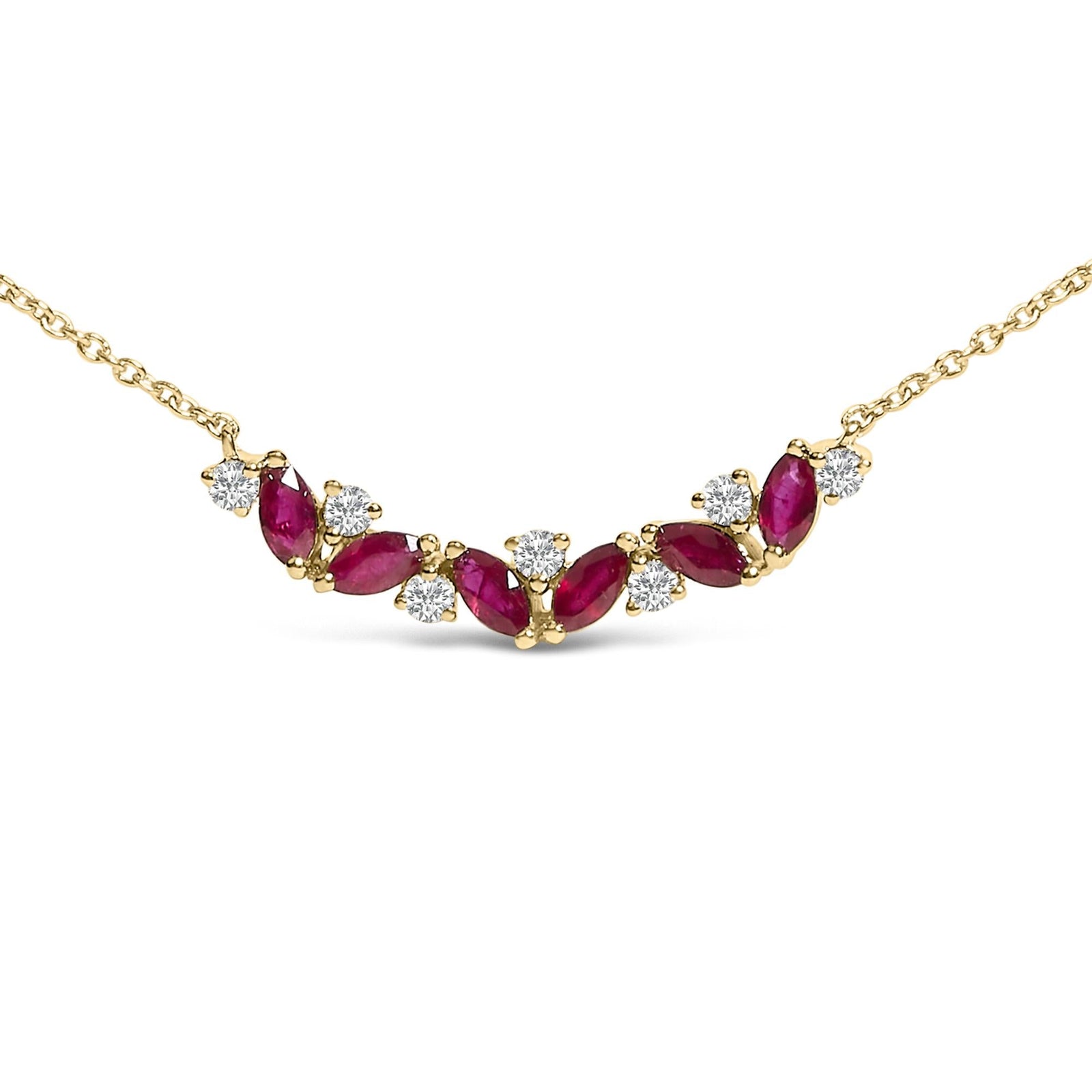 14K Yellow Gold Red Ruby and Diamond Trio Bar Line Necklace (I-J Color, SI2-I1 Clarity) - 18 inch-1