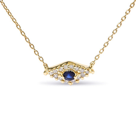 10K Yellow Gold Blue Sapphire and Diamond Accented Evil Eye 18" Inch Pendant Necklace (H-I Color, I1-I2 Clarity)-1