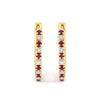 10K Gold Alternating Diamond and Red Ruby Huggy Hoop Earrings