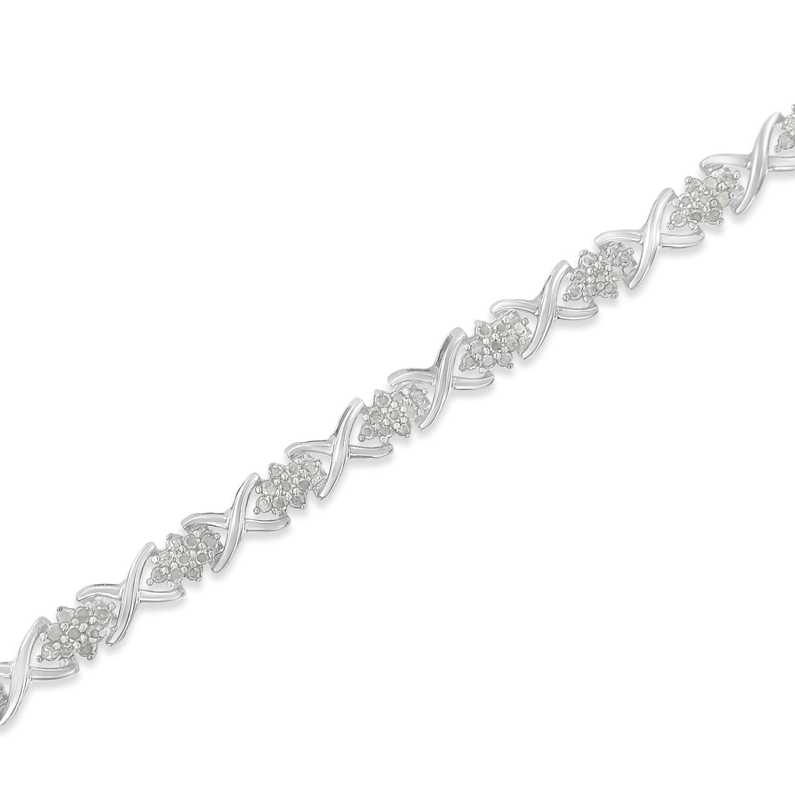 .925 Sterling Silver 1-1/2 Cttw Diamond Cluster X Link 7" Tennis Bracelet (I-J color, I3 clarity)-1