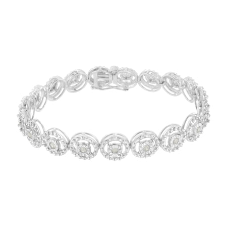 .925 Sterling Silver 1.0 Cttw Diamond Nested Circle Miracle Set Open Wheel 7" Fashion Link Bracelet (I-J Color, I3 Clarity)-1