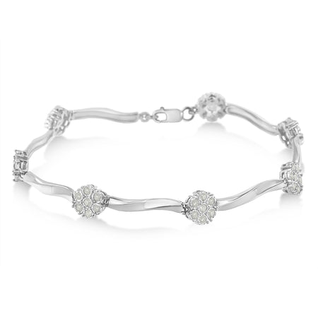 .925 Sterling Silver 1.0 cttw Miracle-Set Diamond 7 Stone Floral Cluster Link Bracelet (I-J Color, I3 Clarity) -7"-1