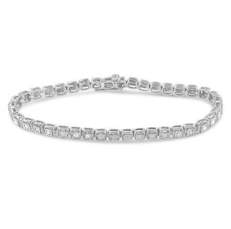 .925 Sterling Silver 1.0 Cttw Diamond Miracle-Set Square Milgrain 7" Link Tennis Bracelet (I-J Color, I3 Clarity)