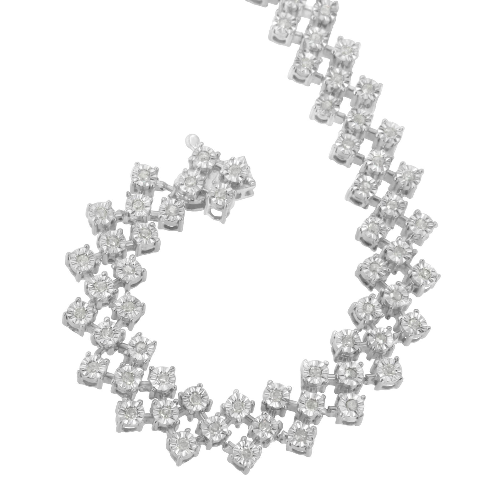 .925 Sterling Silver 1.0 cttw Miracle-Set Round Diamond "Zig Zag" Link Bracelet (I-J Color, I3 Clarity) -7.25-1