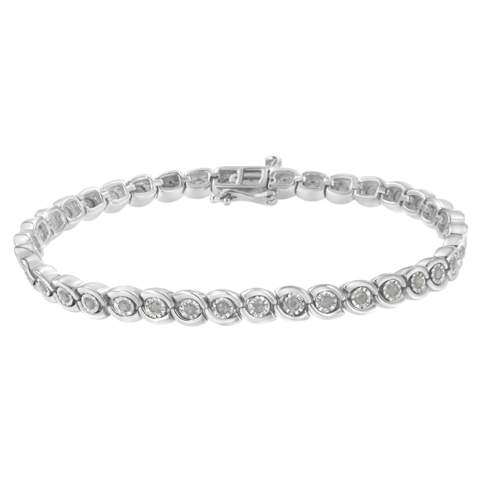.925 Sterling Silver 1.0 cttw Miracle Set Diamond Spiraling Bezel Link Bracelet(I-J Color, I3 Clarity) -7.25"-1