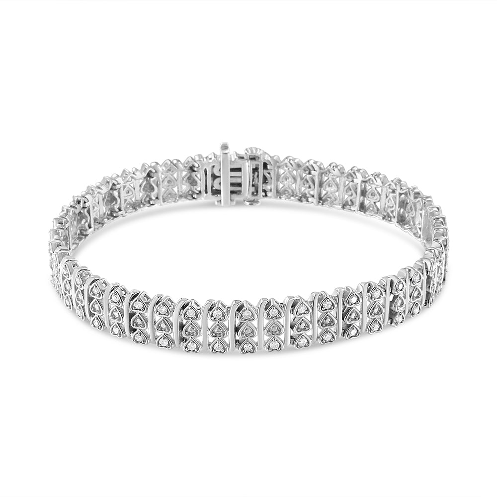 .925 Sterling Silver 1.00 Cttw Diamond Multi Row Heart Link Bracelet (H-I Color, I1-I2 Clarity) - 7.25" Inches-1