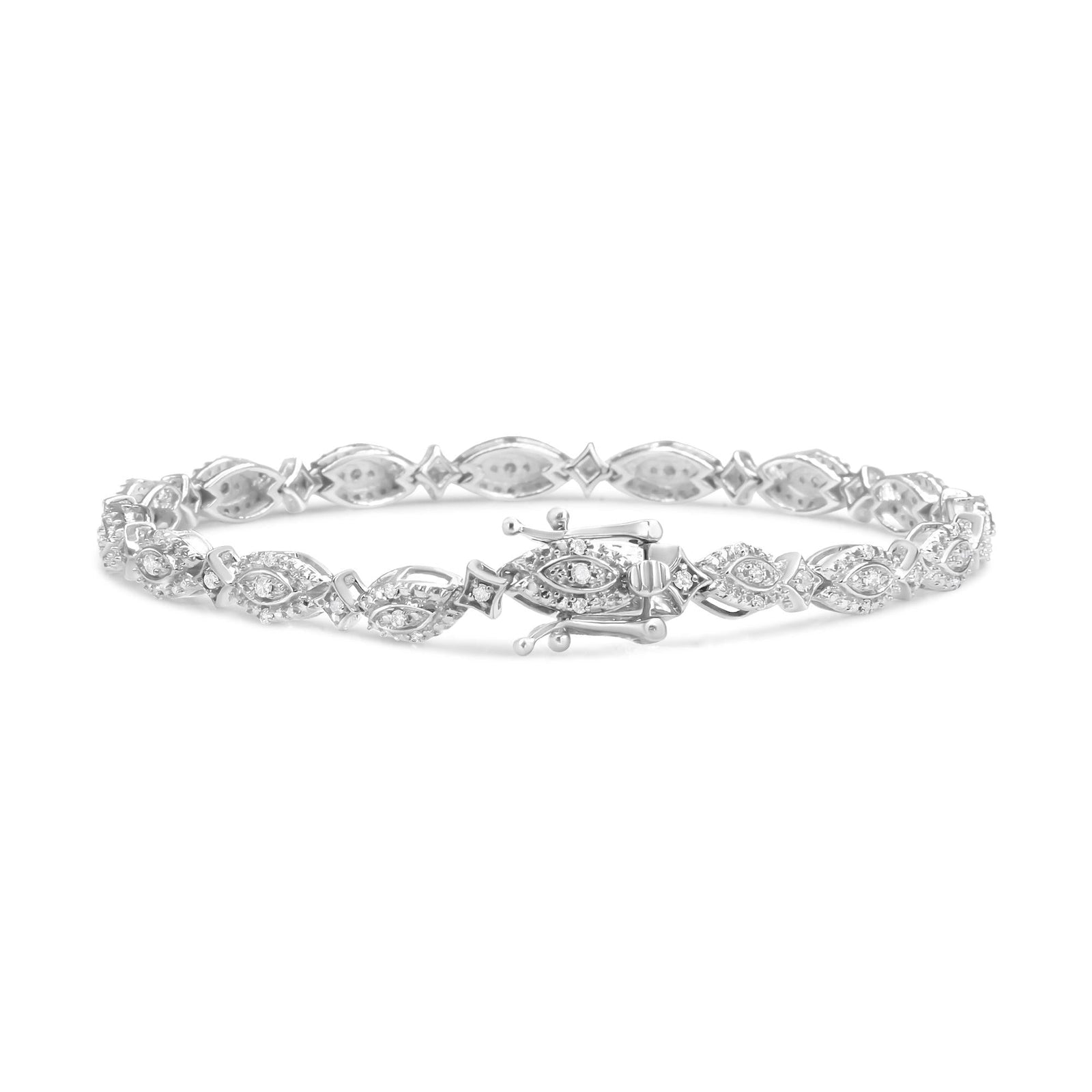 .925 Sterling Silver 1/2 Cttw Diamond Alternating Marquise and Starburst Shaped Link Bracelet (I-J Color, I2-I3 Clarity) - 7.25"-1
