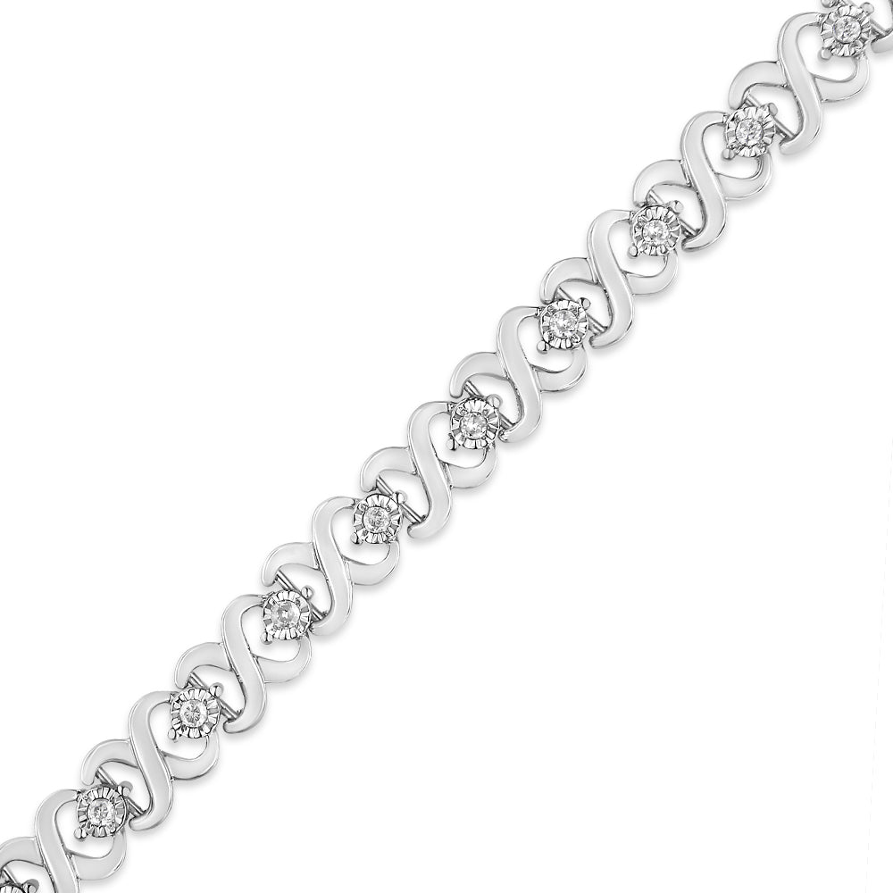 .925 Sterling Silver 1/3 Cttw Miracle Plate Round-Cut Diamond Infinity Link Bracelet  (I-J Color, I3 Clarity)  - Size 7.25"-1