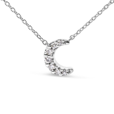 10K White Gold Diamond Accented Crescent Moon Shaped 18" Inch Pendant Necklace (H-I Color, I1-I2 Clarity)-1