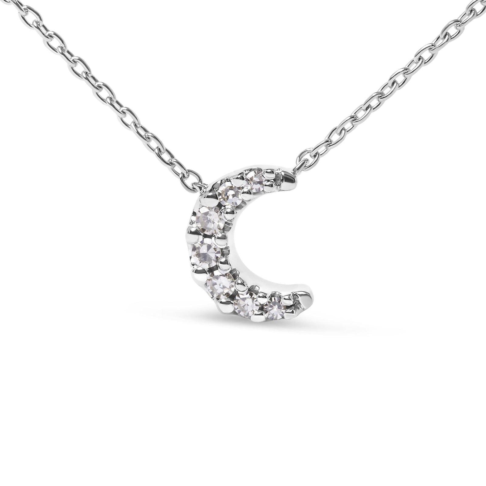 10K White Gold Diamond Accented Crescent Moon Shaped 18" Inch Pendant Necklace (H-I Color, I1-I2 Clarity)-1