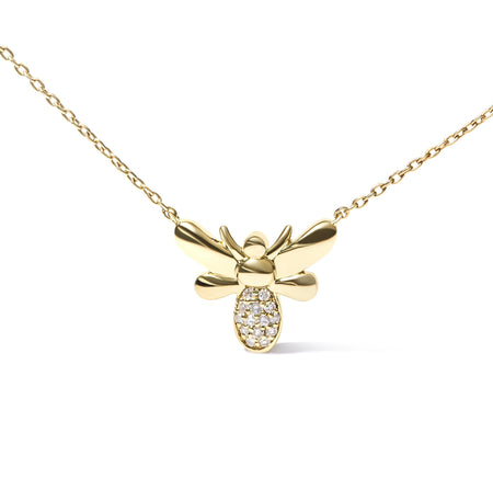 10K Yellow Gold Diamond Accented Bumble Bee Pendant 18" Inch Necklace (H-I Color, I1-I2 Clarity)-1