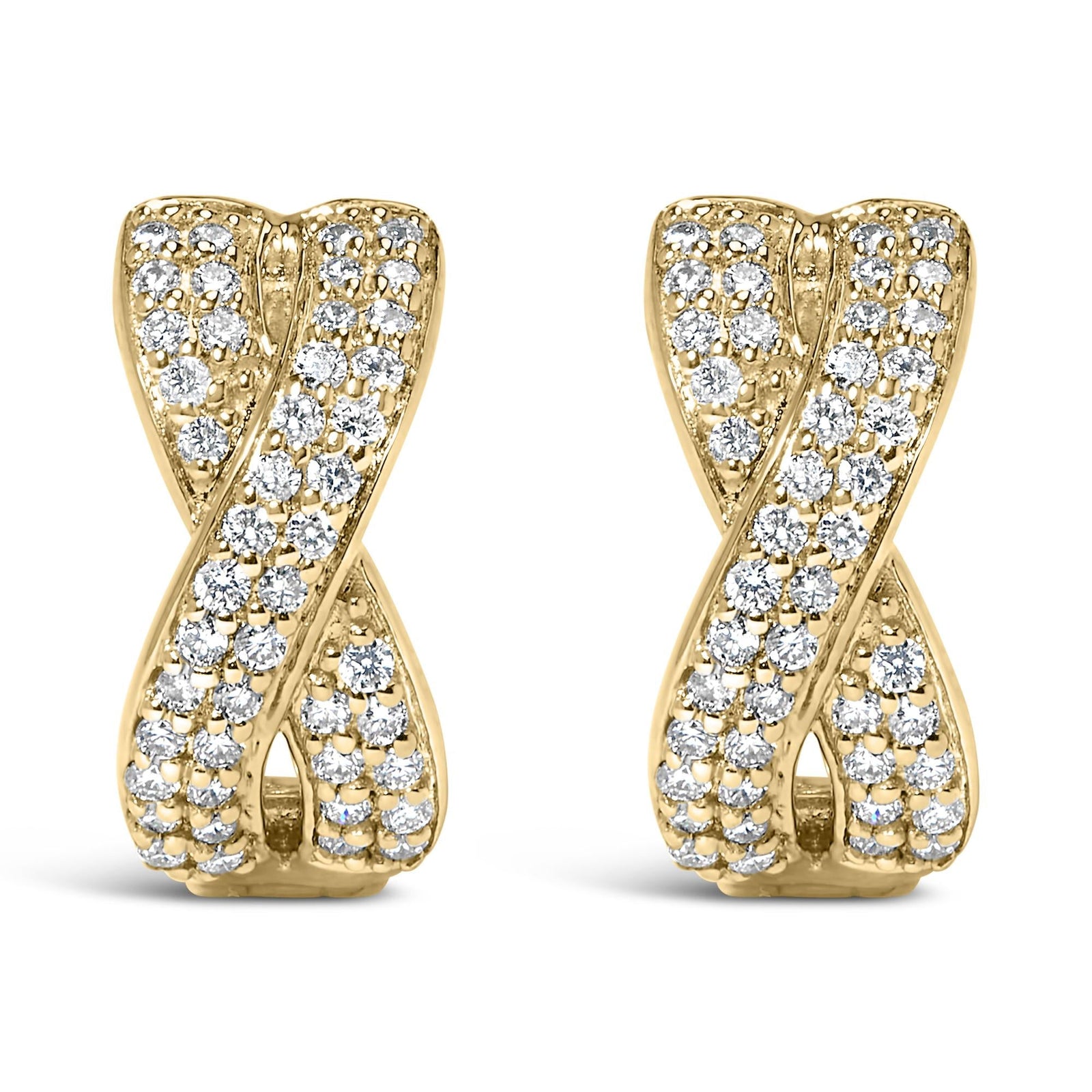 14K Yellow Gold 1/3 Cttw Diamond Criss Cross Huggie Hoop Earrings (G-H Color, SI2-I1 Clarity)-1