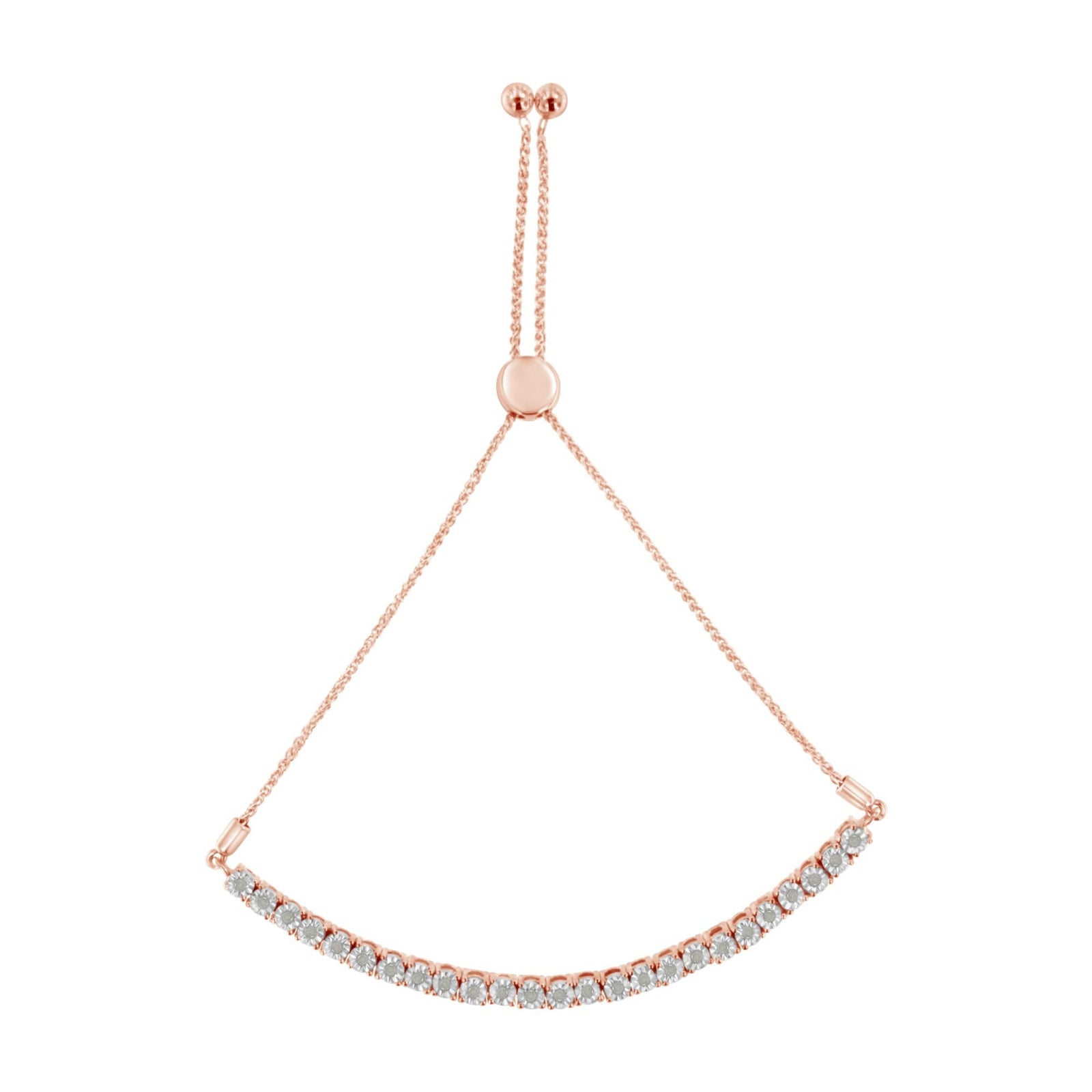 .925 Sterling Silver 1/4 Cttw Miracle-Set Diamond 4”-10” Adjustable Bolo Tennis Bracelet (I-J Color, I3 Clarity)