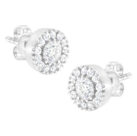 14k White Gold 1 cttw Diamond Halo Stud Earrings (I-J Clarity, I1-I2 Color)-1