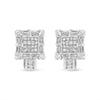 14K White Gold 1.0 Cttw Princess and Baguette-Cut Diamond Square Framed Huggie Hoop Omega Earrings (H-I Color, SI1-SI2 Clarity)