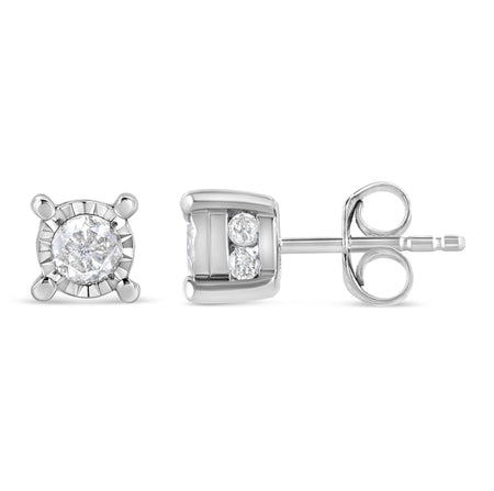 .925 Sterling Silver 1.0 Cttw Round Brilliant-Cut Diamond Miracle-Set Solitaire Stud Earrings (H-I Color, I2-I3 Clarity)-1