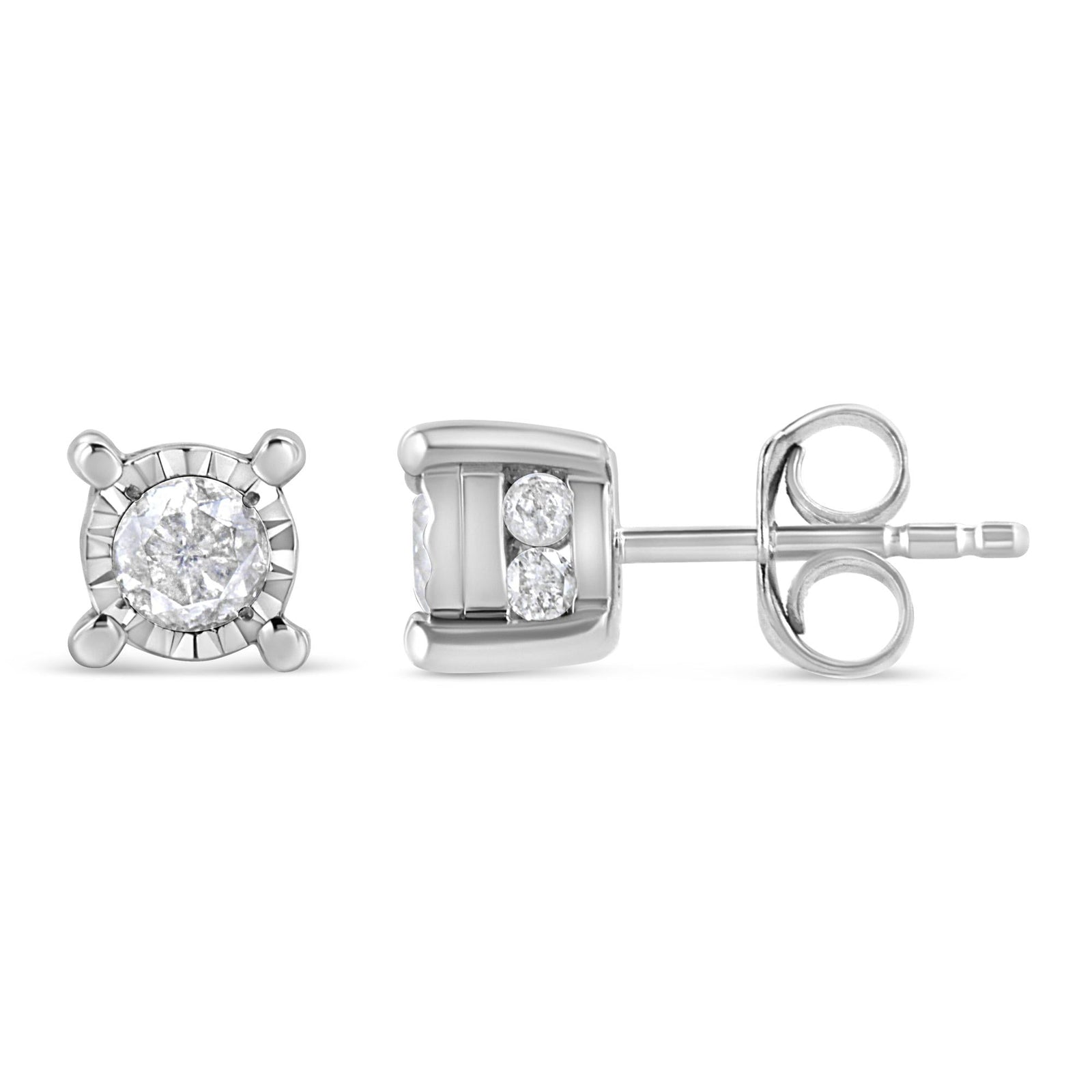 .925 Sterling Silver 1.0 Cttw Round Brilliant-Cut Diamond Miracle-Set Solitaire Stud Earrings (H-I Color, I2-I3 Clarity)-1