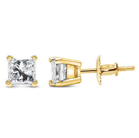 IGI Certified 14K Yellow Gold 1.00 Cttw Princess-Cut Square Diamond 4-Prong Solitaire Stud Earrings (I-J Color, VS1-VS2 Clarity)-1