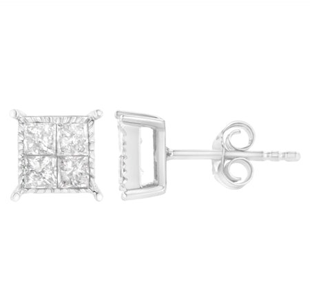 Sterling Silver 3/4 cttw Composite Diamond Stud Earrings (I-J, I2-I3)-1