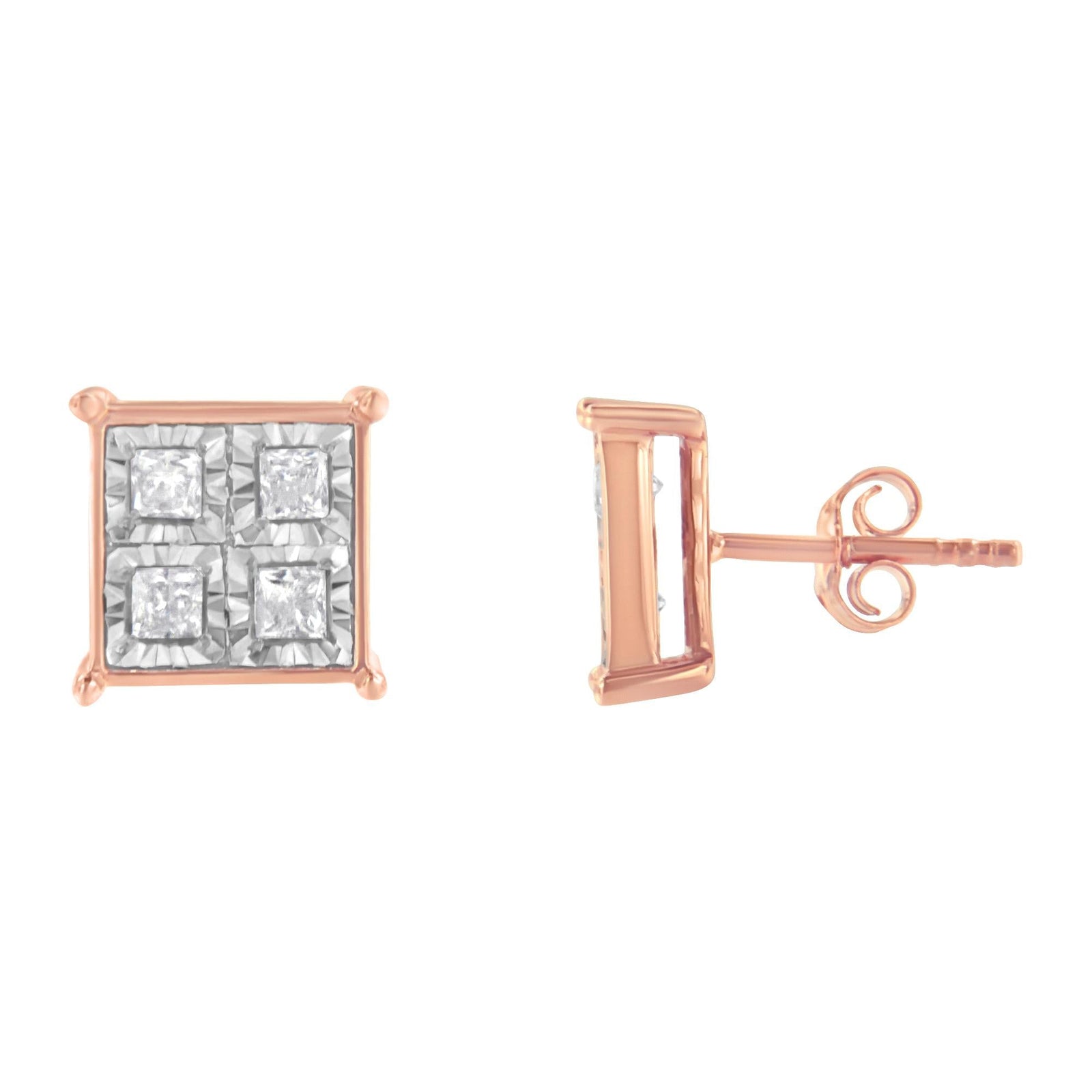 Rose Gold Plated Sterling Silver Diamond Composite Stud Earrings (3/4 cttw, J-K Color, I1-I2 Clarity)-1