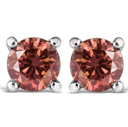 10K White Gold 1.0 Cttw Lab Created Round Brilliant Cut Pink Diamond Classic 4-Prong Solitaire Stud Earrings (Fancy Pink Color, VVS2-VS1 Clarity)-1