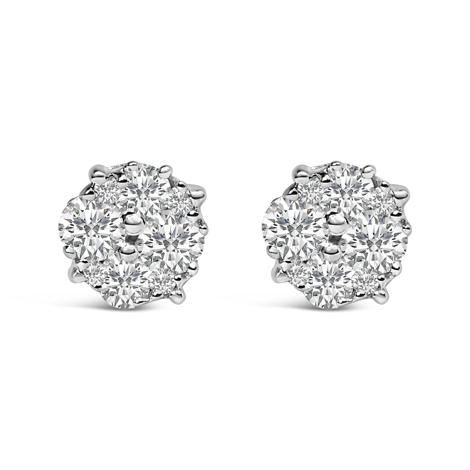.925 Sterling Silver 1/2 cttw Prong Set Round-Cut Diamond Cluster Stud Earring (I-J Color, I2-I3 Clarity)-2