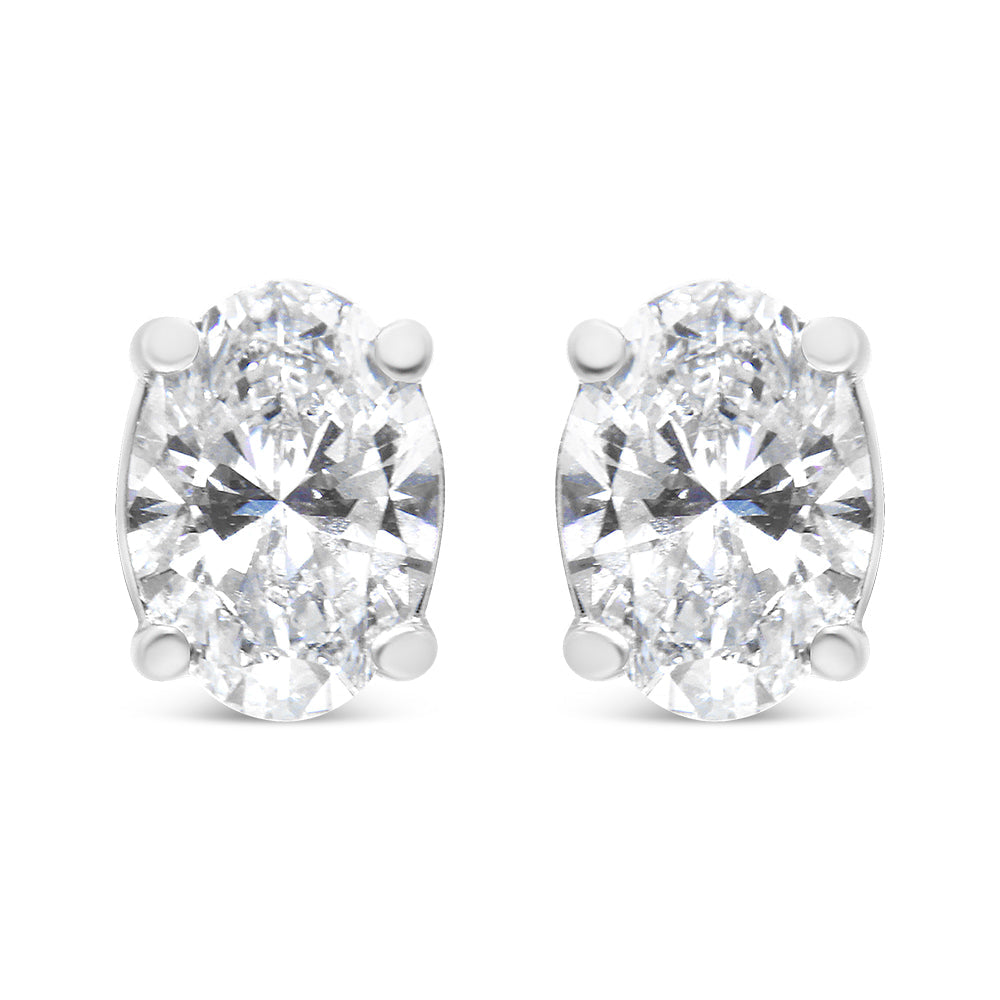 14K White Gold Lab Grown Oval Solitaire Diamond Stud Earrings (F-G Color, VS2-SI1 Clarity)-2