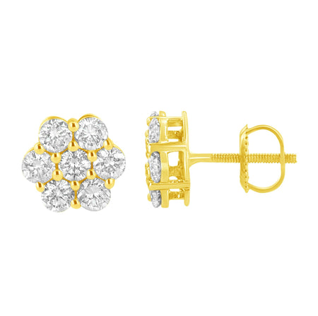 14K Yellow Gold 1.0 Cttw Diamond Flower Earring (J-K Color, I1-I2 Clarity)-1