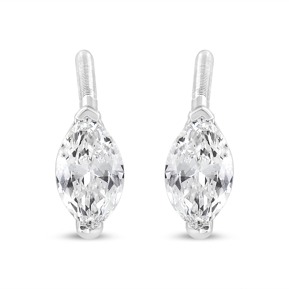 14K White Gold 1/2 Cttw 2 Prong Set Marquise Solitaire Lab Grown Diamond Stud Earrings (F-G Color, VS2-SI1 Clarity)-1