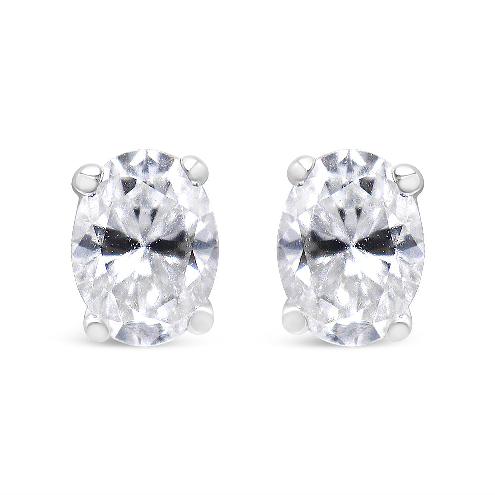 14K White Gold Lab Grown Oval Solitaire Diamond Stud Earrings (F-G Color, VS2-SI1 Clarity)-3