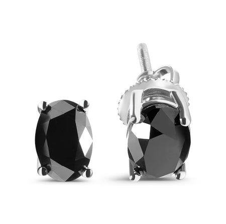 14K White Gold 3.00 Cttw Oval Cut Black Diamond Solitaire Stud Earrings (Black Color, I2-I3 Clarity)-1