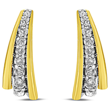 10K Yellow Gold Plated .925 Sterling Silver 0.50 Cttw Round Diamond Graduated Huggie Earrings (I-J Color, I2-I3 Clarity)