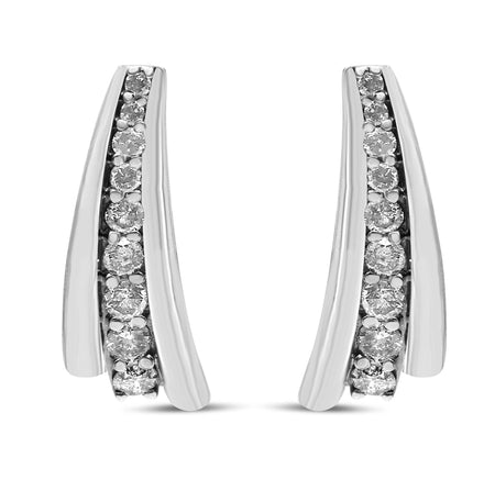 .925 Sterling Silver 1 Cttw Round Diamond Graduated Huggie Earrings (I2-I3 Clarity, I-J Color)-1