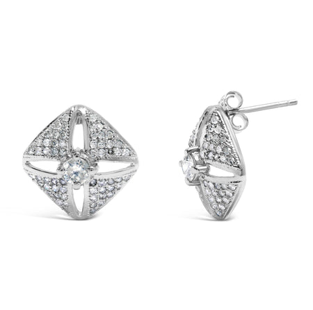.925 Sterling Silver 1.0 Cttw Diamond Studded Rhombus Stud Earring (H-I Color, I2-I3 Clarity)-1
