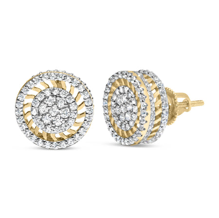 10K Yellow Gold 1.00 Cttw Diamond Halo Radiant Sunburst Stud Earrings (I-J Color, I2-I3 Clarity)-1