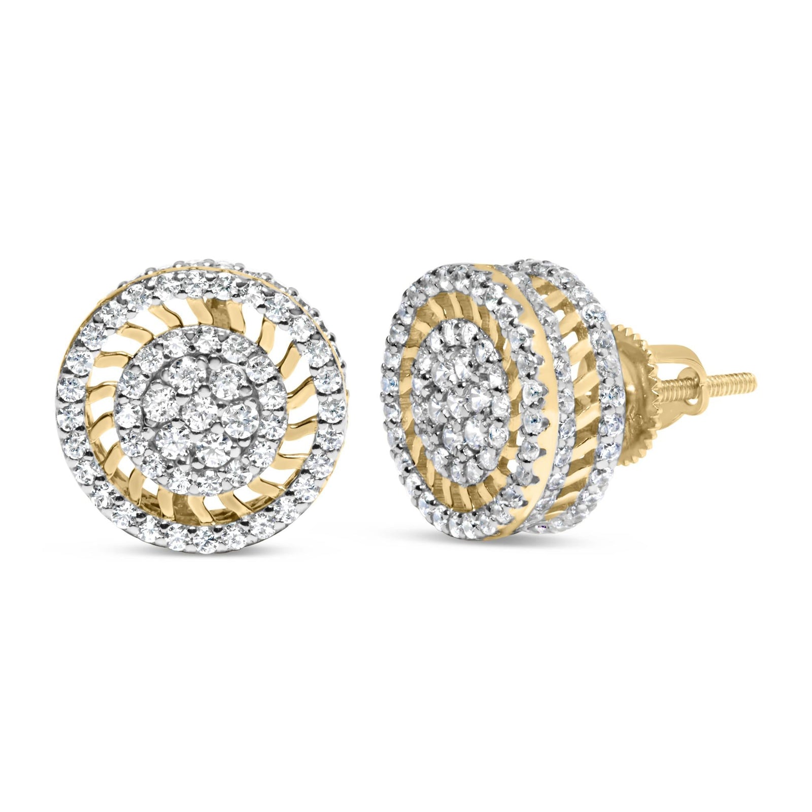 10K Yellow Gold 1.00 Cttw Diamond Halo Radiant Sunburst Stud Earrings (I-J Color, I2-I3 Clarity)-1