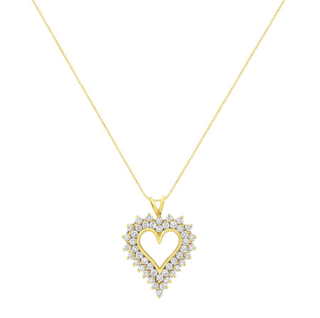 14K Yellow Gold .925 Sterling Silver 4 cttw Round-cut Diamond Cluster Heart Pendant Necklace (K-L Color, I1-I2 Clarity)-1