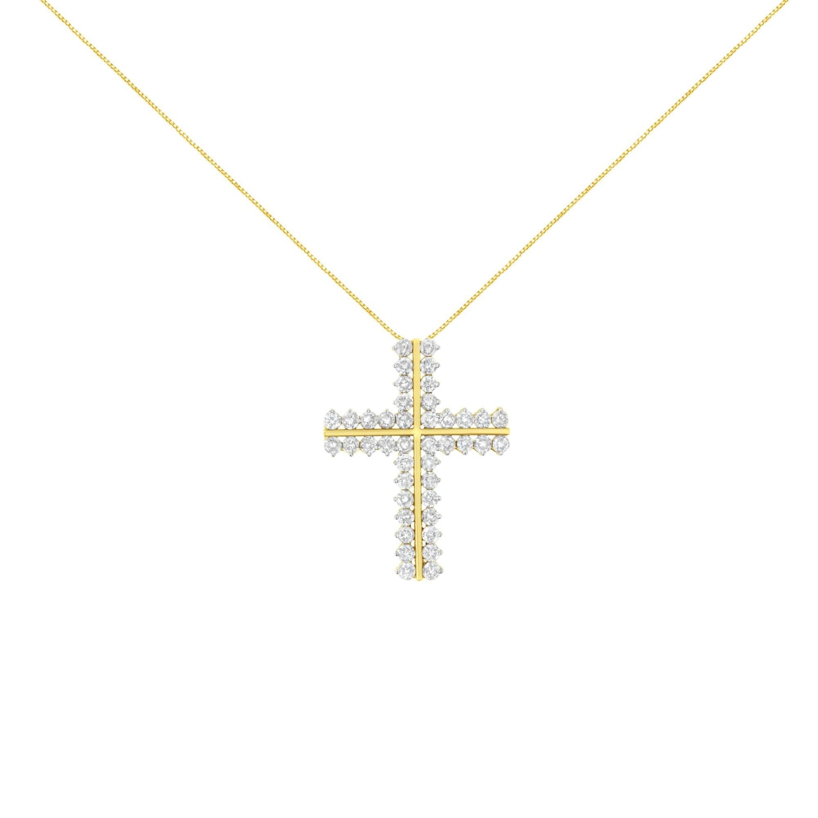 10K Yellow Gold 4.0 Cttw Diamond Two Row Cross 18" Pendant Necklace (J-K Clarity, I1-I2 Color)-1
