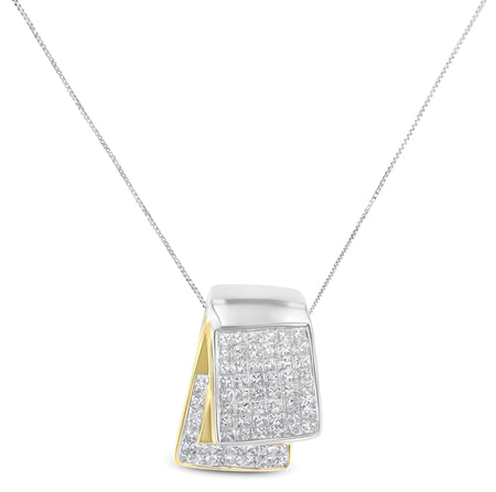 14K White and Yellow Gold 2.0 Cttw Princess Cut Diamond Two Tone Foldover Box Pendant 18” Box Chain Necklace (H-I Color, SI1-SI2 Clarity)-1