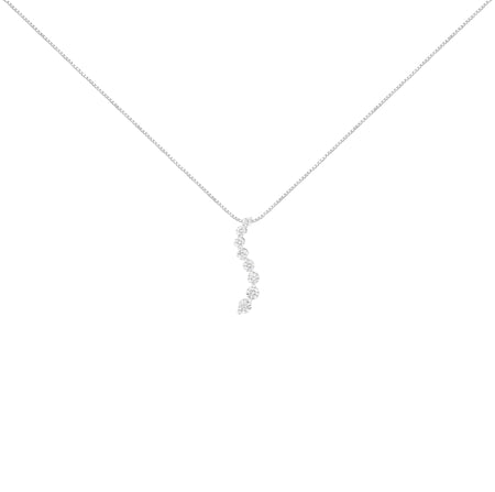 AGS Certified 14k White Gold 3.0 Cttw Baguette and Brilliant Round-Cut Diamond Journey 18" Pendant Necklace (F-G Color, I1-I2 Clarity)