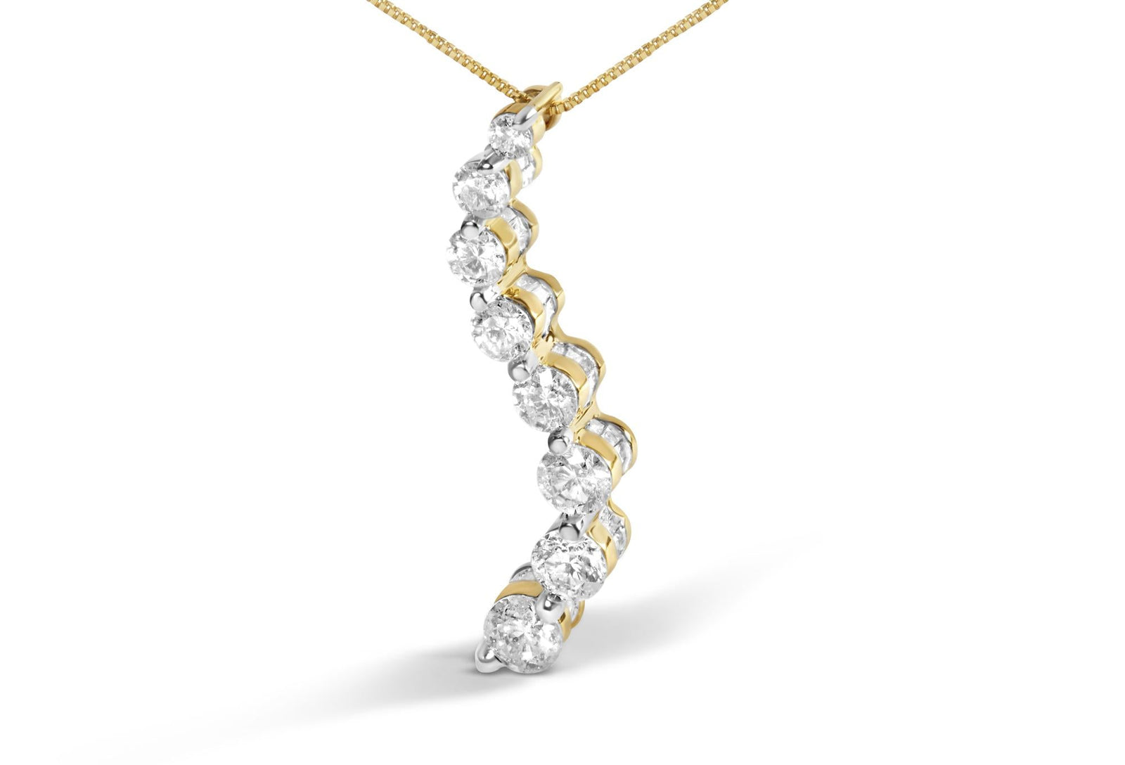 AGS Certified 14K Yellow Gold 3.0 Cttw Baguette and Brilliant Round-Cut Diamond Journey 18" Pendant Necklace (G-H Color, SI2-I1 Clarity)-1