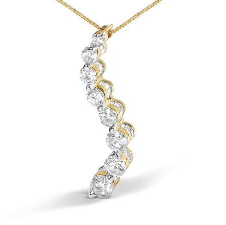 AGS Certified 14K Yellow Gold 3.0 Cttw Baguette and Brilliant Round-Cut Diamond Journey 18" Pendant Necklace (F-G Color, I1-I2 Clarity)-1
