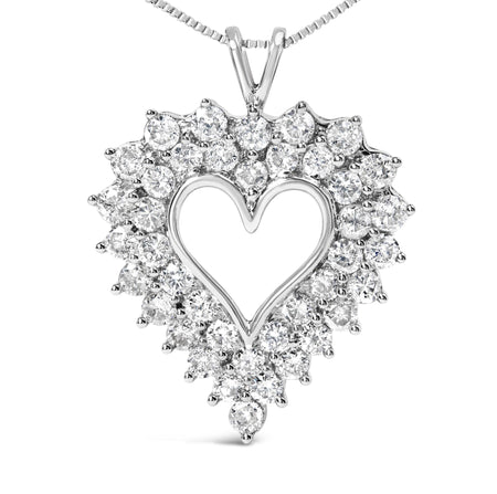 925 Sterling Silver 4.0 Cttw Diamond Two Row Open Heart 18" Pendant Necklace (I-J Color, I2-I3 Clarity)-1
